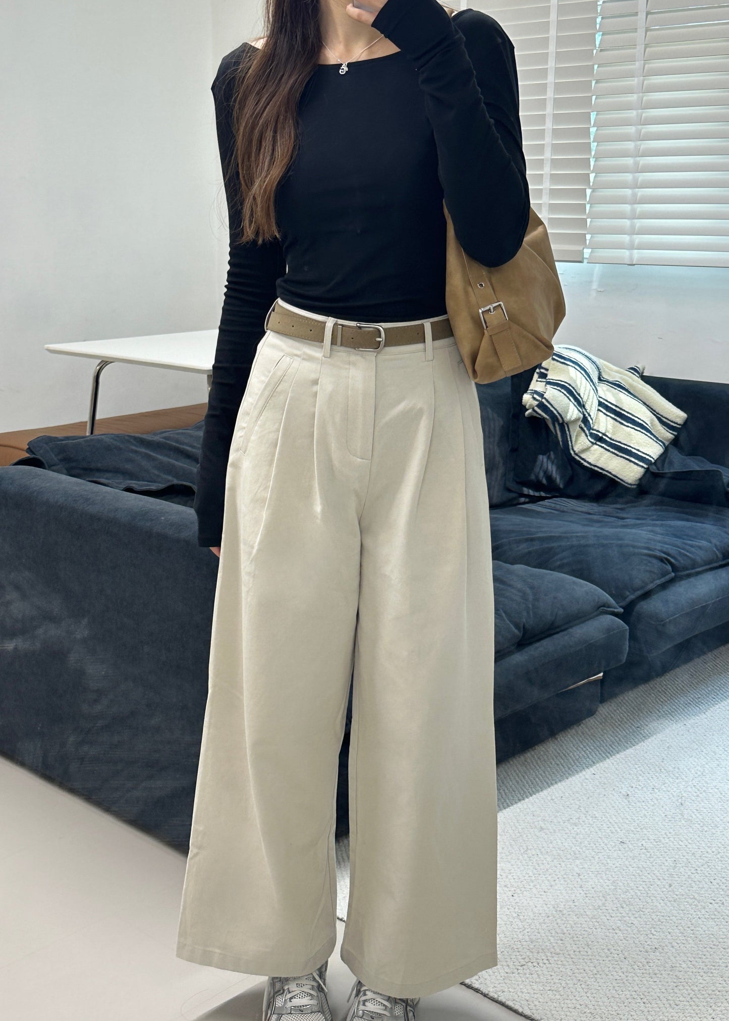 Twill wide pants