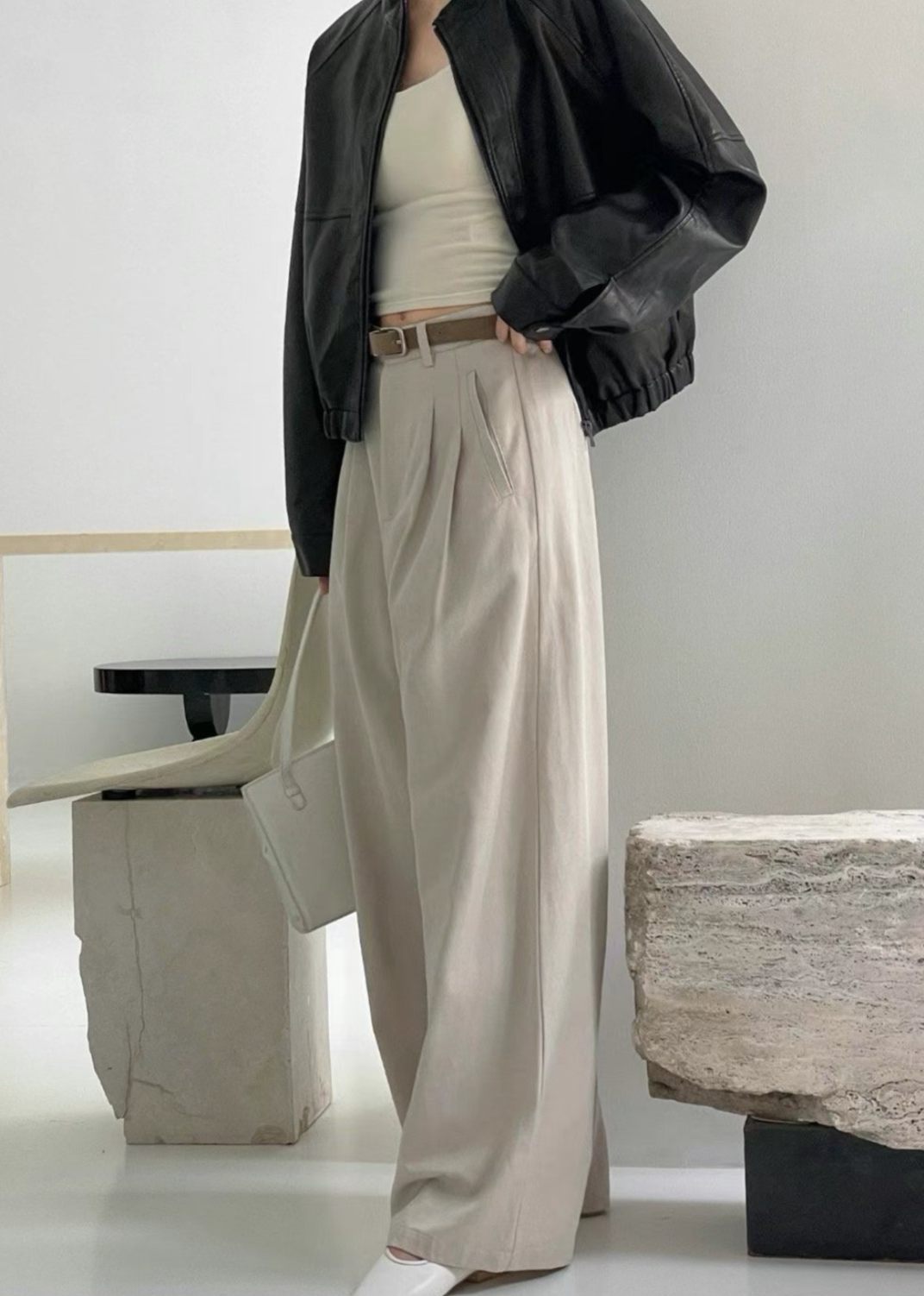 Twill wide pants