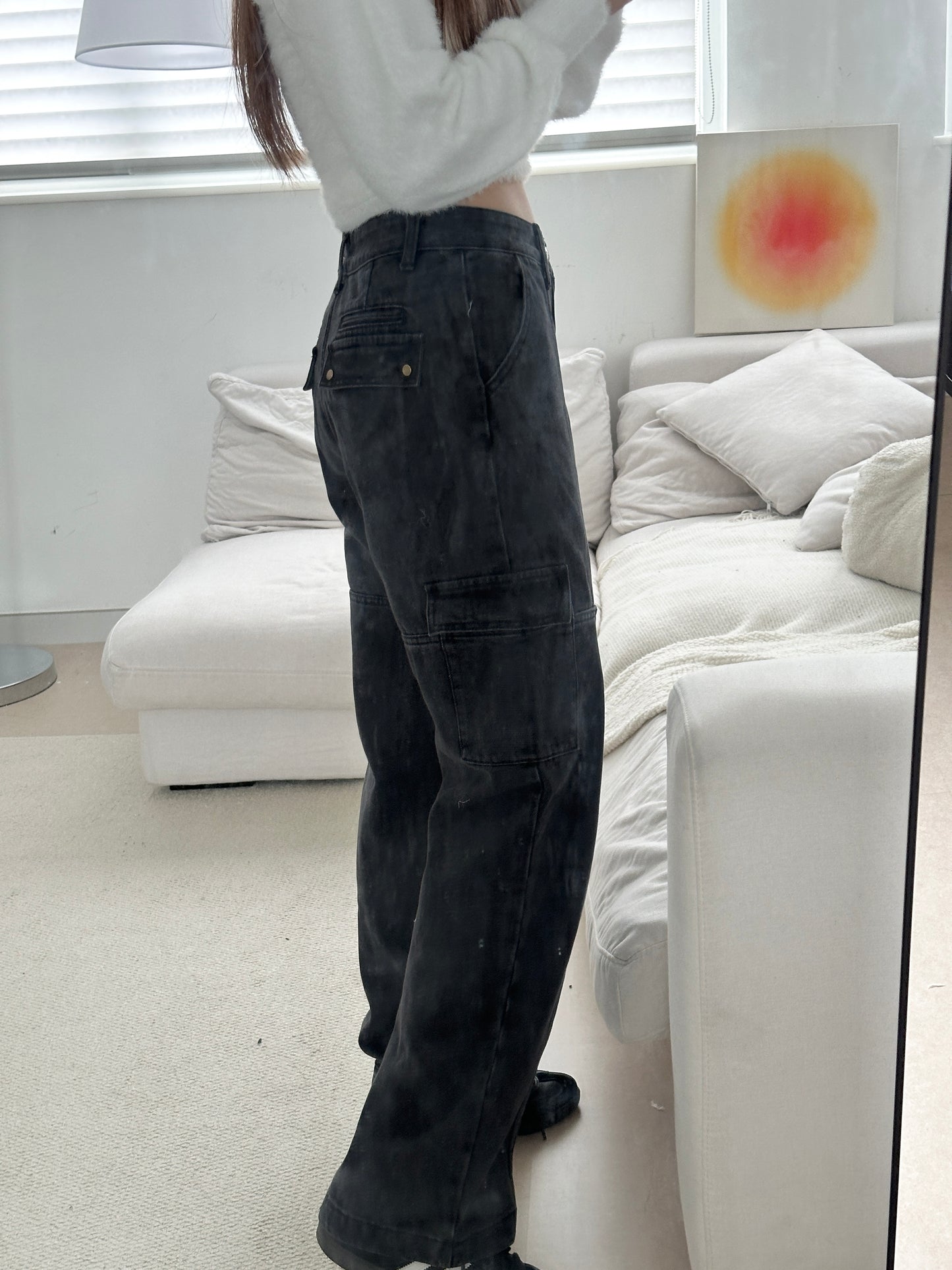 High-waist Straight Cargo Jeans