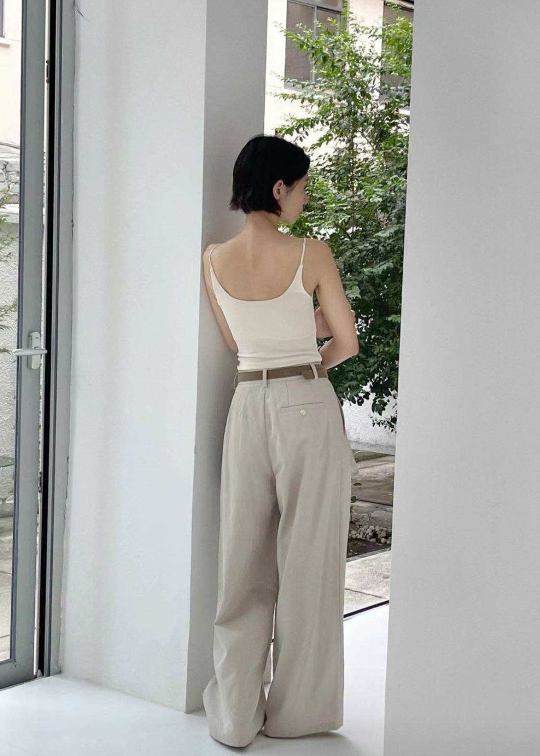 Twill wide pants