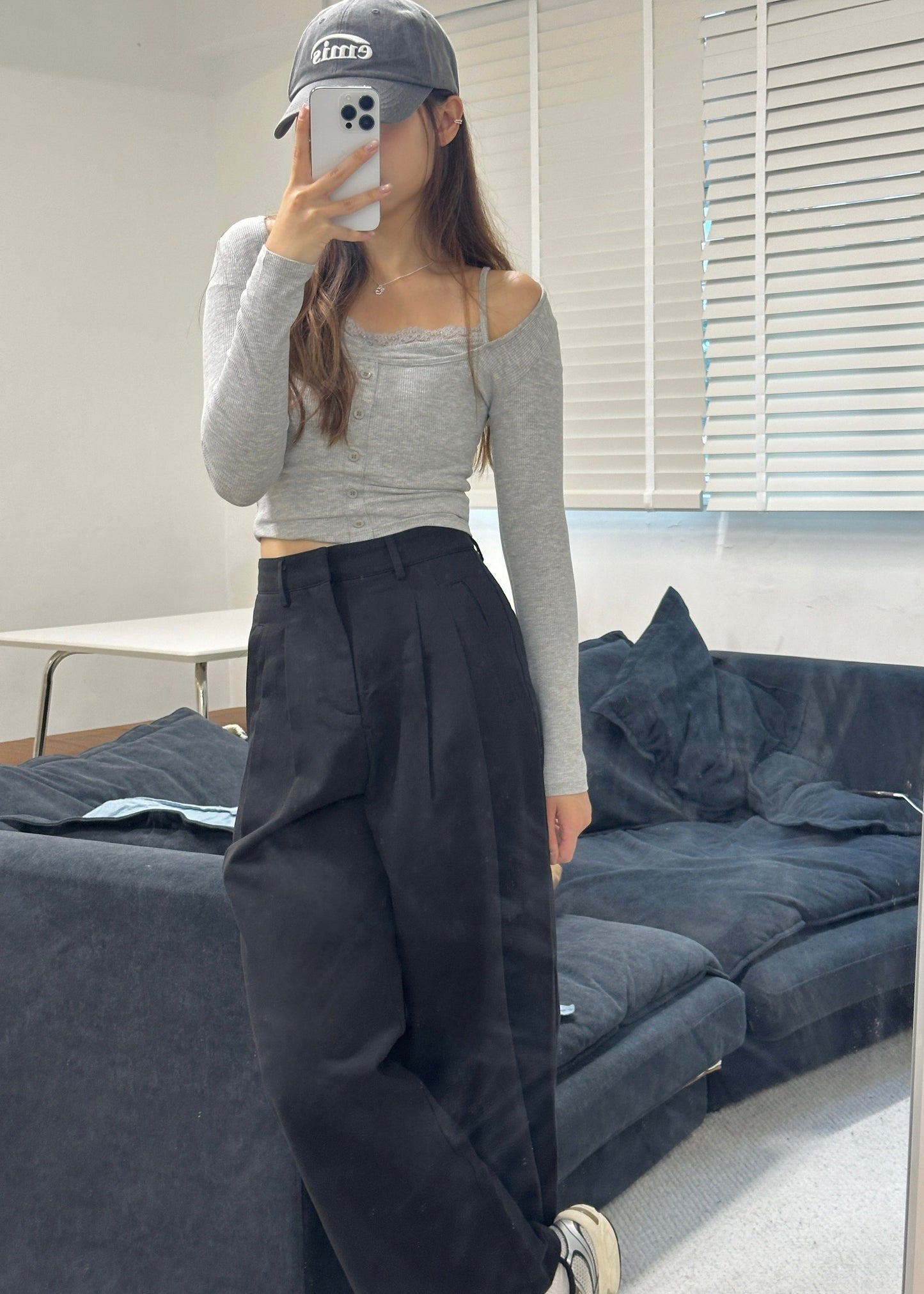 Twill wide pants