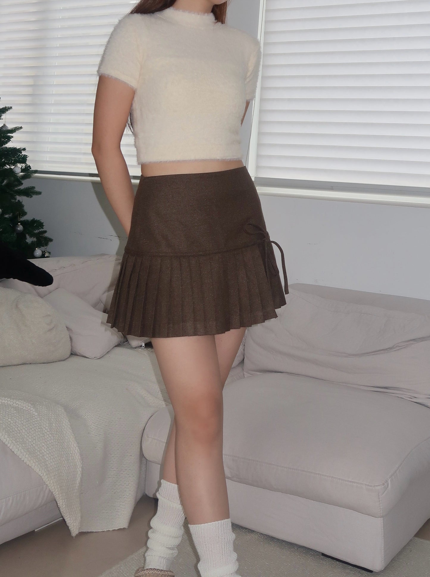 Ribbon pleated skirt