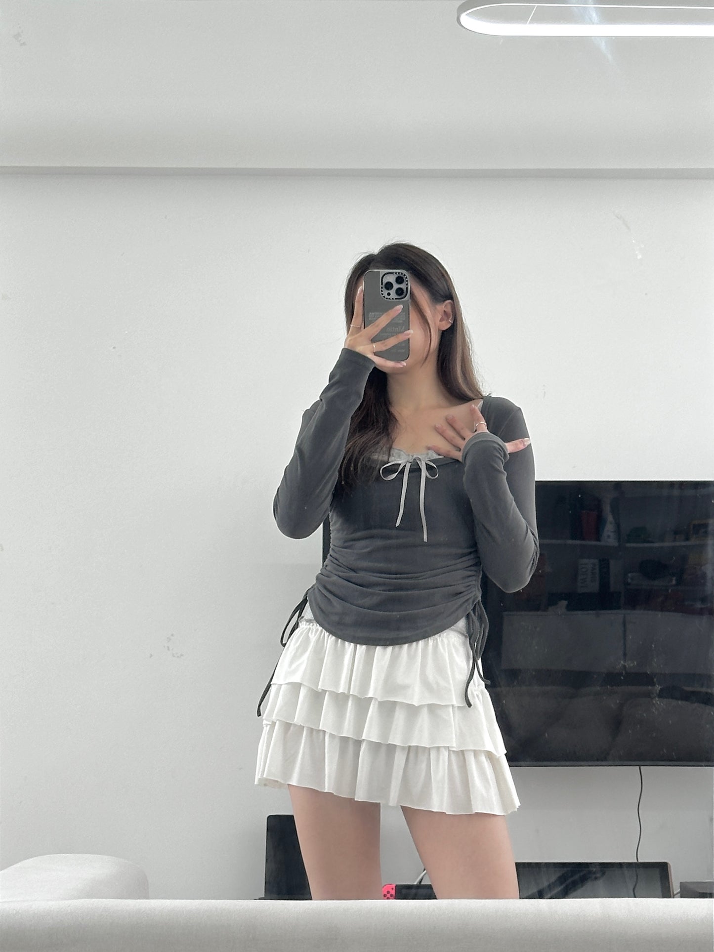 layered ruffle mini skirt